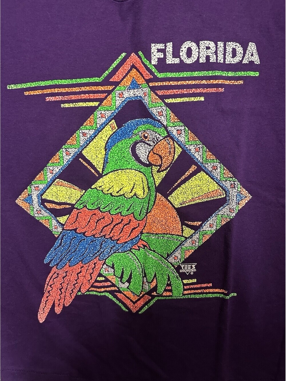 Vintage Florida Parrot Graphic T Shirt Purple Neon Single Stitch Tourist USA L